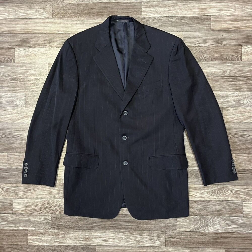 Vintage Ermenegildo Zenga Wool Suit Blazer Men’s Size 50R Blue Striped Italy